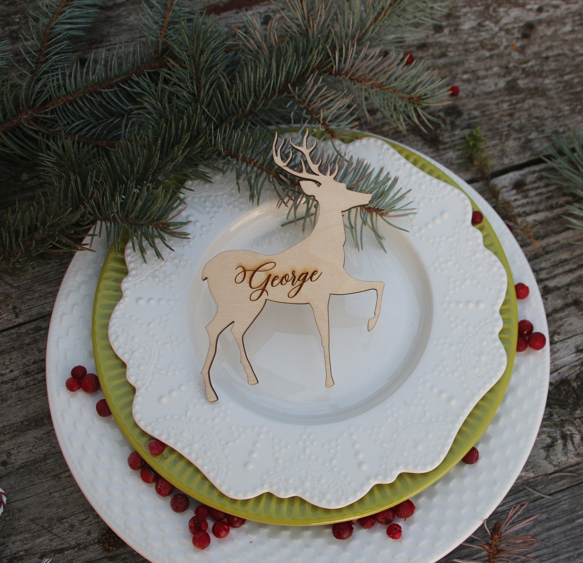Gulfmew 12 Rennes De Noël En Bois Autoportants – Marque-Places 3D Mignons Avec Marqueur Pour Table Festive