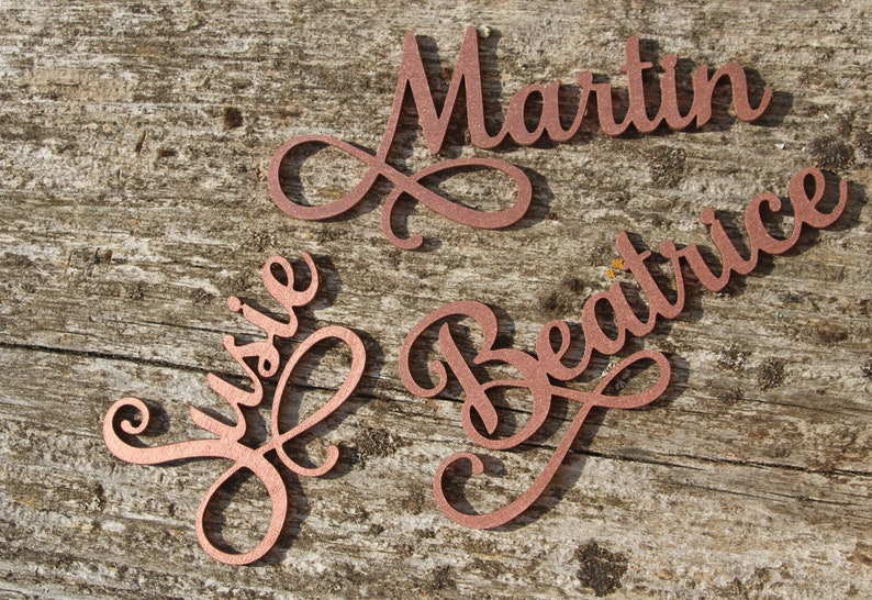 Laser cut wood names Custom Laser cut Name Signs Wedding place cards Laser cut wood signs Place setting signs Name plates image 5