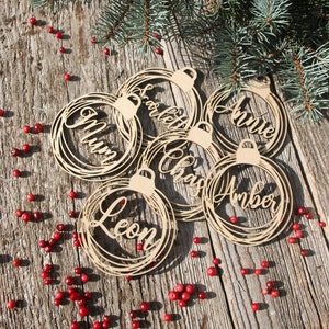 Custom Christmas baubles personalized CHRISTMAS pendants in wood ornament laser cut names CHRISTMAS gift tags with name wood Christmas Decor image 1