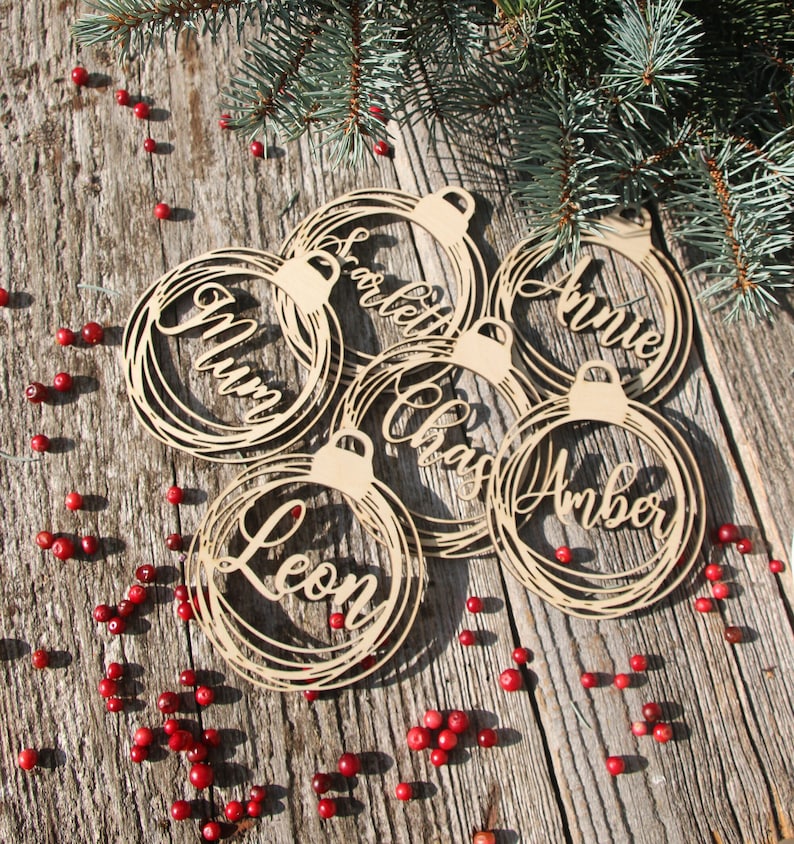 Custom Christmas baubles personalized CHRISTMAS pendants in wood ornament laser cut names CHRISTMAS gift tags with name wood Christmas Decor image 1