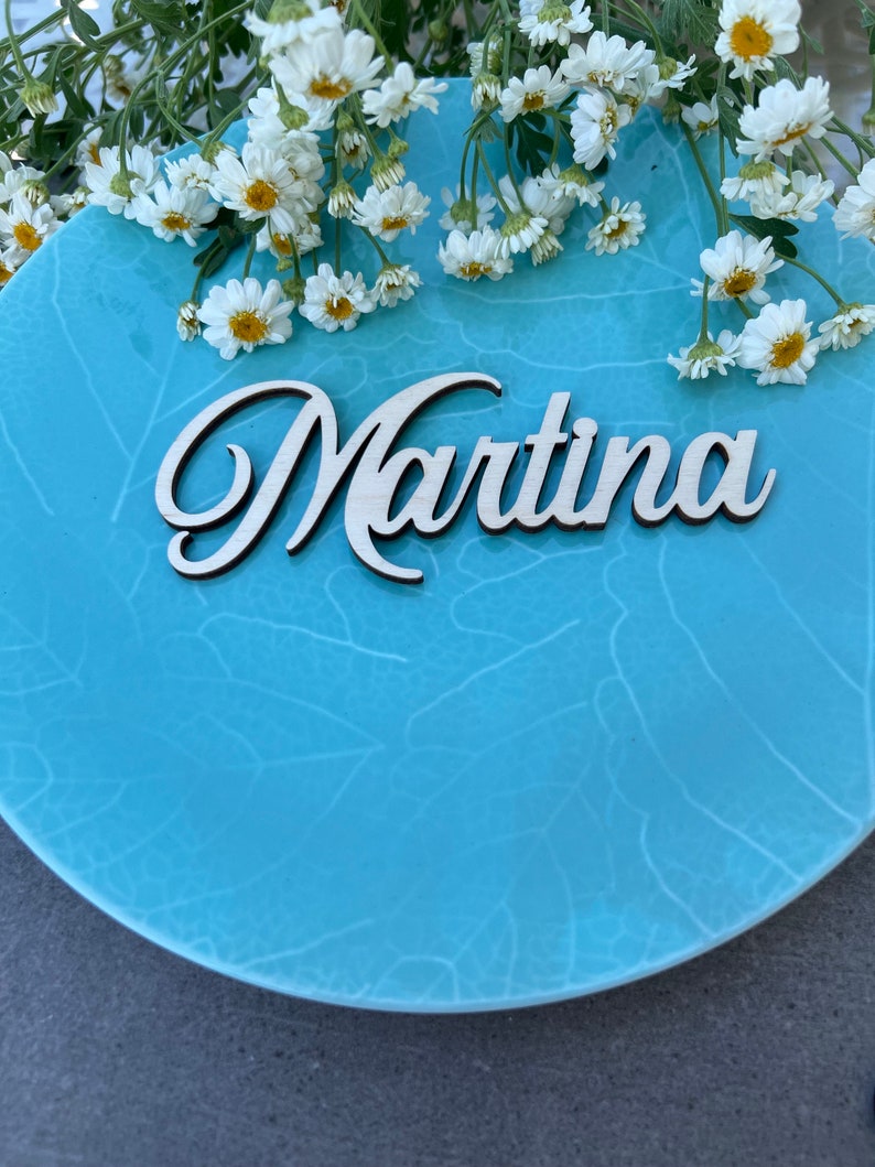 Martina In Cursive Laser Cut Wedding Place Name: Custom Wood Table Card - Etsy