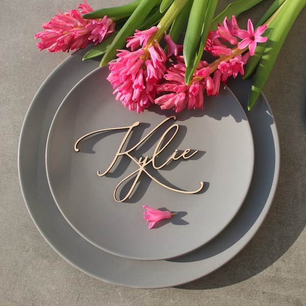 Laser Cut Wood Name Place Cards: Custom Wedding Table Decor