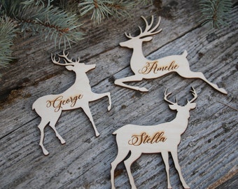 ChristmasTable Decor Wood place cards rennes cartes de décoration de table de Noël lieu de Noël réglage de Noël Deer place cardsXmas