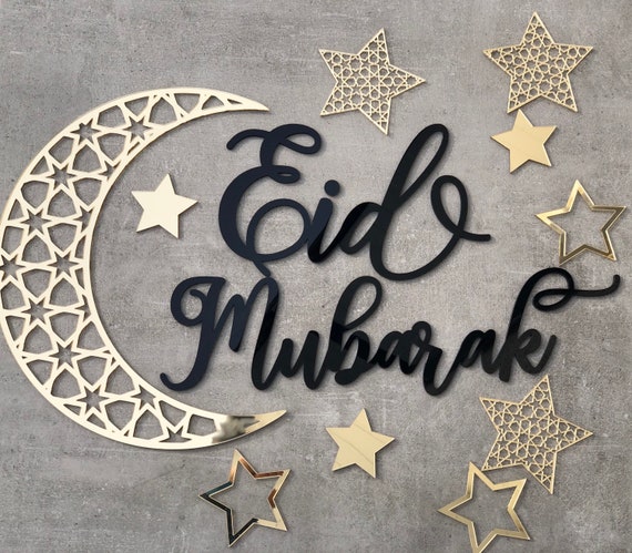 Decorazioni Ramadan Mubarak - Striscione E Stelle Nero/Oro, Per Celebrazioni Eid - Foto 3