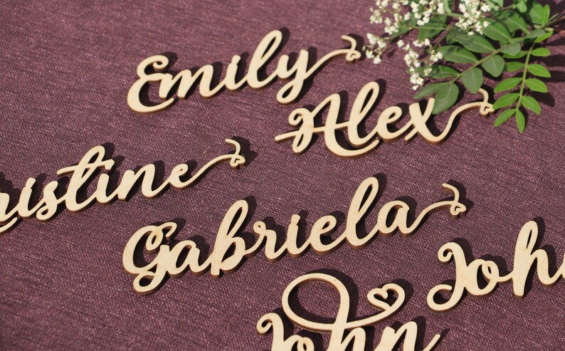 Laser Cut wood Wedding Name signsRose gold painted custom Laser cut Wedding Setting SignsWedding place cards Wedding table decors