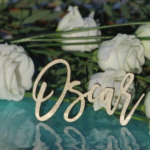 Targa con nome per matrimonio glitterato con taglio laser personalizzato/Segnaposto per segnaposto/Segnaposto per cena/Segnaposto per matrimonio/Decorazioni per feste con calligrafia moderna