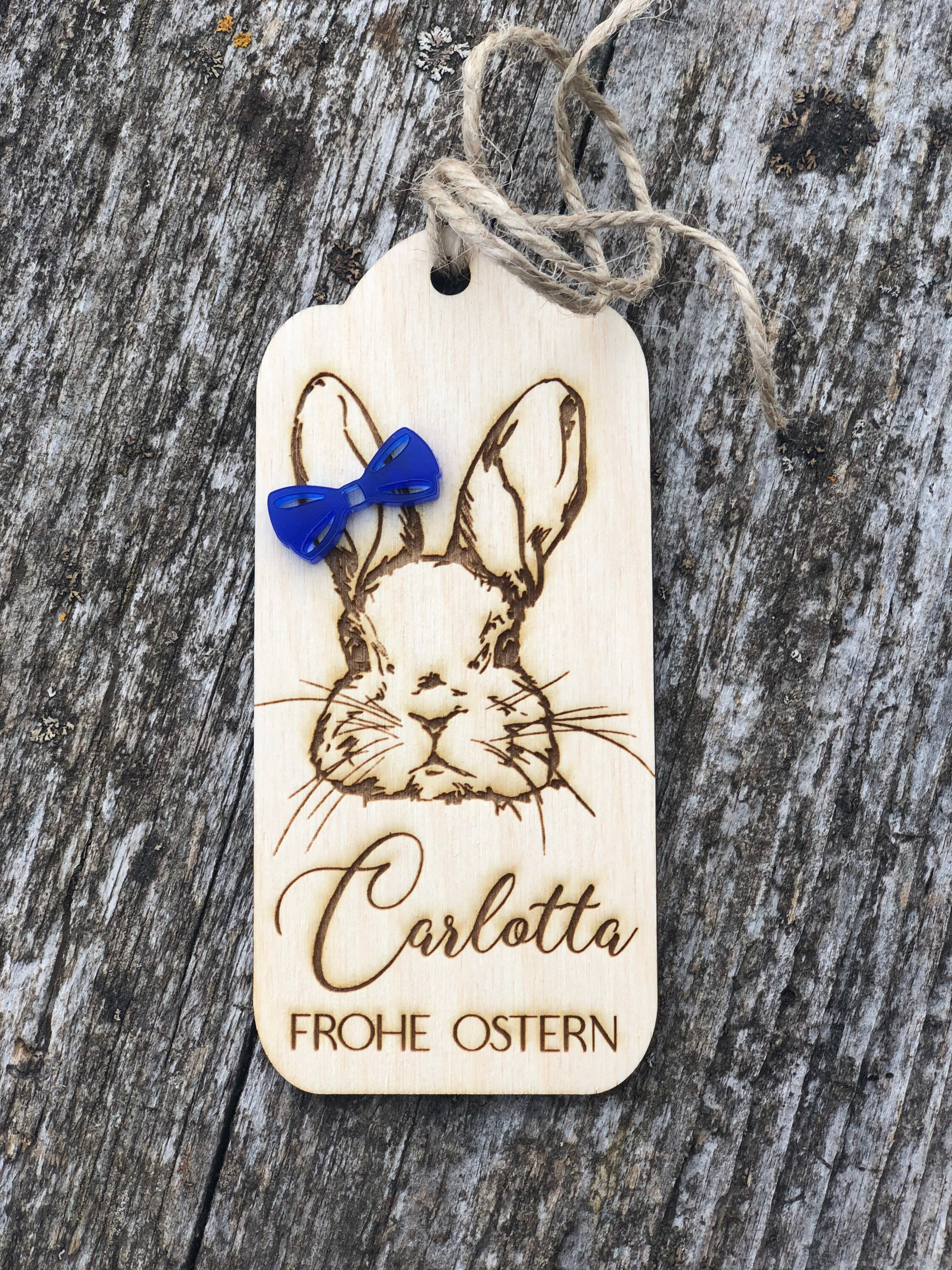 FROHE OSTERN Basket Tag Bunny Rabbit with bow tie Bunny Rabbit with ribbon Easter Basket Name Easter Decor Easter Place Settings