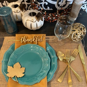 Thanksgiving place cards Thanksgiving table decor laser cut Thanksgiving Place Setting Grateful Thankful Blessed Gather Place Cards