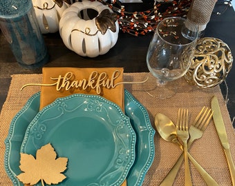 Thanksgiving place cards Thanksgiving table decor laser cut Thanksgiving Place Setting Grateful Thankful Blessed Gather Place Cards