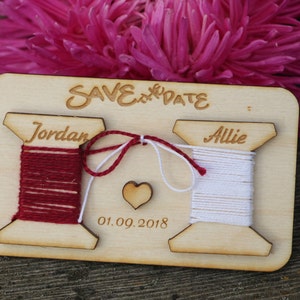 Engraved save the date magnets/Custom save the date/Personalised save the date/Announcement tags/Thread spool save the date/3D