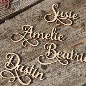 Laser cut wood names Custom Laser cut Name Signs Wedding place cards Laser cut wood signs Place setting signs Name plates zdjęcie 8