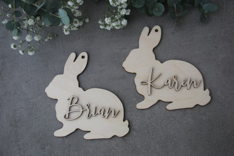 Rabbit tags Easter basket tag Rabbit Personalized Easter name tags Labels Gift tags Custom wooden name Easter basket Easter Rabbit decor image 9