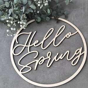 Hello Spring sign Wood Wreath Cutout Wood Lettering Spring Wreath  Wood Wall Hanging Custom name sign Wall decor Spring decor Easter decor