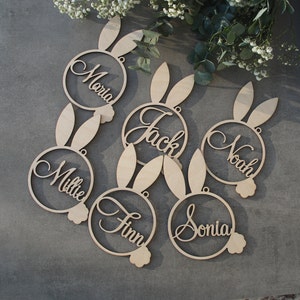RABBIT tags Easter basket tag Rabbit Personalized Easter name tags Labels Gift tags Custom wooden name Easter basket Easter Rabbit decor
