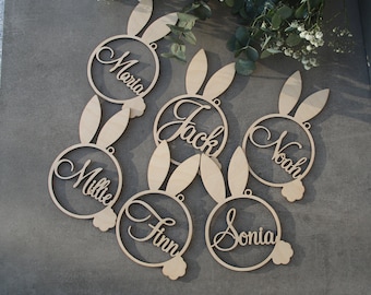 RABBIT tags Easter basket tag Rabbit Personalized Easter name tags Labels Gift tags Custom wooden name Easter basket Easter Rabbit decor