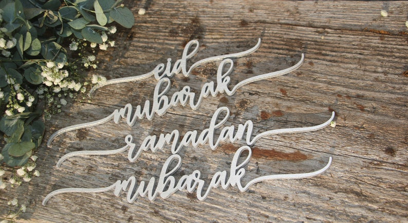 Eid decorations Ramadan place cards EID MUBARAK decorations laser cut Place Setting Bismillah Inshallah sign Mubarak sign Alhamdulillah sign image 6