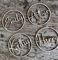 Laser cut wood circle names Custom Laser  cut Name Signs Wedding place cards Laser cut wood signs Place setting signs Name platesCircle name product logo