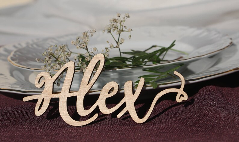 Laser Cut wood Wedding Name signsRose gold painted custom Laser cut Wedding Setting SignsWedding place cards Wedding table decors