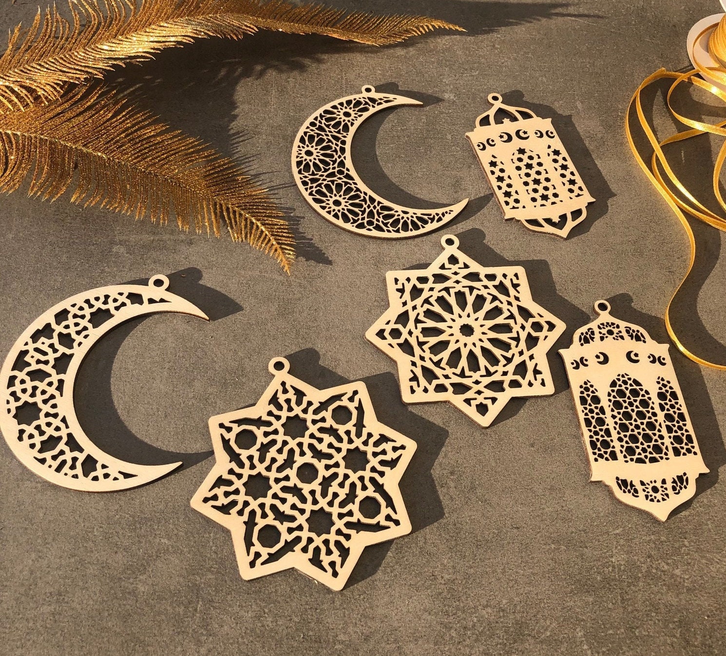 Ramadan Dekoration Set – 6-teilig Mit Mond & Sternen, Goldfarben