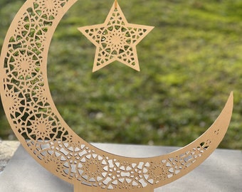 Decorazioni per la luna del Ramadan: cartello islamico in legno, Eid Mubarak