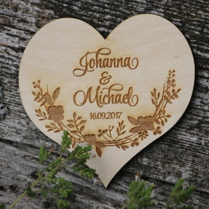 Personalized WOOD wedding heart/Engraved wedding heart  /Laser cut and engraved heart/Wooden heart for newlyweds/Heart with your names