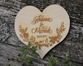 Personalized WOOD wedding heart/Engraved wedding heart  /Laser cut and engraved heart/Wooden heart for newlyweds/Heart with your names