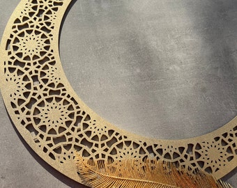 Ramadan Mubarak Wooden Moon Sign: Islamic Wall Decor