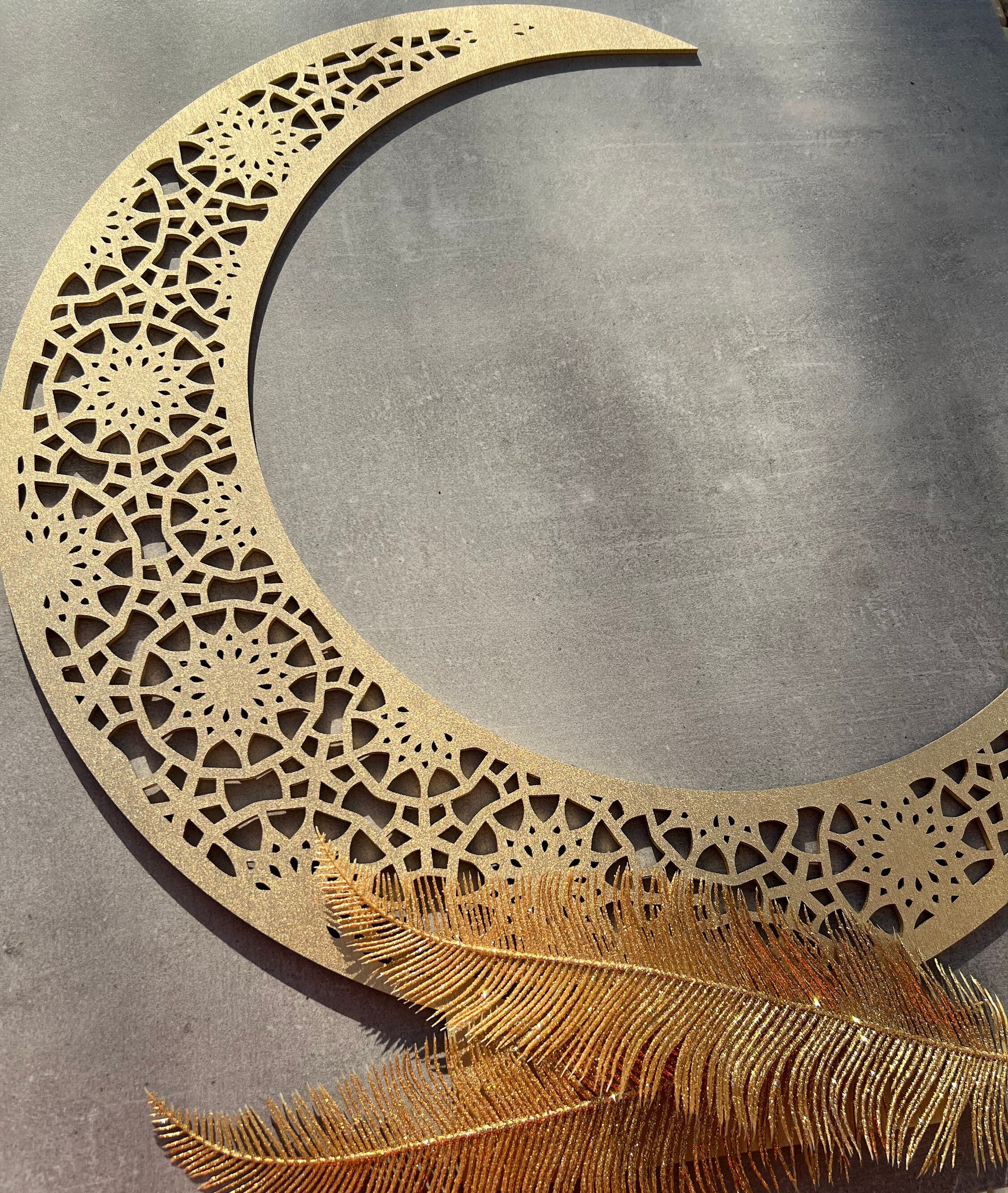 Letrero lunar de madera para Ramadán Mubarak: decoración de pared islámica