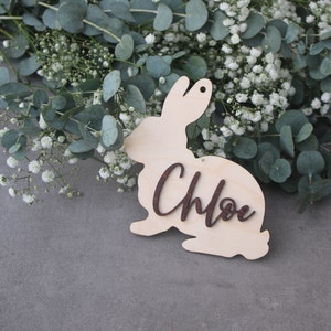 Rabbit tags Easter basket tag Rabbit Personalized Easter name tags Labels Gift tags Custom wooden name Easter basket Easter Rabbit decor image 8