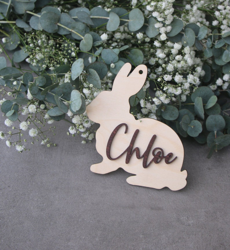 Rabbit tags Easter basket tag Rabbit Personalized Easter name tags Labels Gift tags Custom wooden name Easter basket Easter Rabbit decor image 8