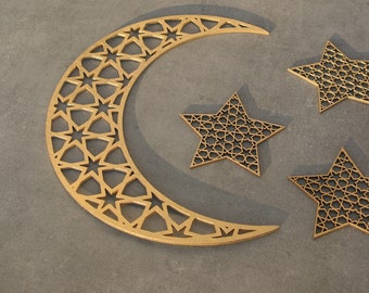 Decorazioni per la luna del Ramadan: cartello islamico in legno, Eid Mubarak