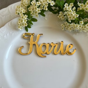 Gold Mirror Wedding Place Cards: Custom Laser Cut Names