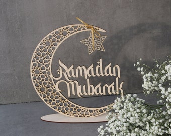 Ramadan Mubarak sign Ramadan Kareem Sign Blessed Ramadan wall sign Eid Mubarak Freestanding Islamic wood sign Islamic wooden signs Islam dec