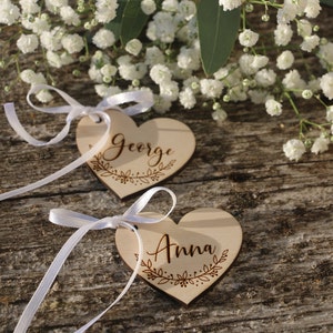 Laser cut custom wedding place name/Custom wood wedding signs/Wooden place cards/ WEDDING table decor/Laser cut names/HEART TAGS for wedding