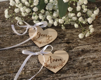 Laser cut custom wedding place name/Custom wood wedding signs/Wooden place cards/ WEDDING table decor/Laser cut names/HEART TAGS for wedding