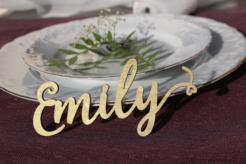 Laser Cut wood Wedding Name signsRose gold painted custom Laser cut Wedding Setting SignsWedding place cards Wedding table decors