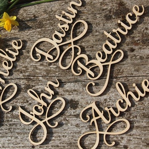 Laser cut wood names Custom Laser  cut Name Signs Wedding place cards Laser cut wood signs Place setting signs Name plates