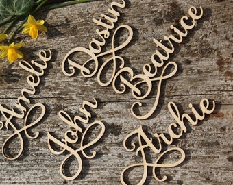 Laser cut wood names Custom Laser  cut Name Signs Wedding place cards Laser cut wood signs Place setting signs Name plates