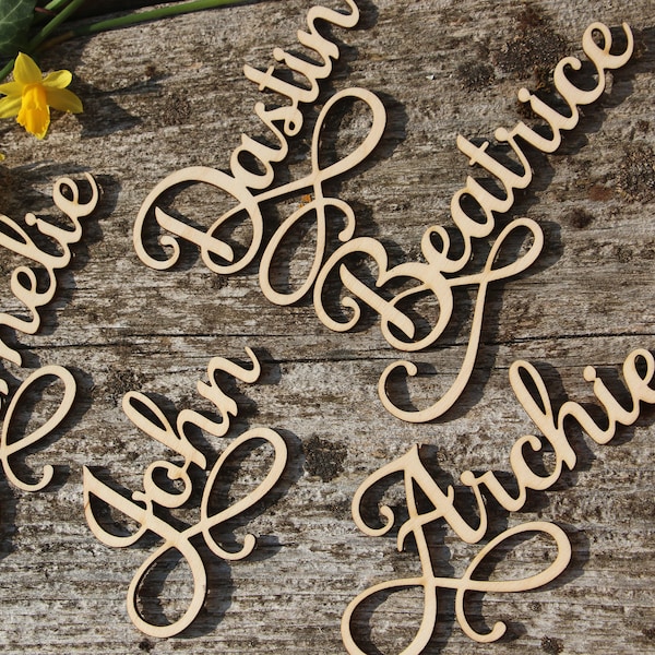 Laser cut wood names Custom Laser  cut Name Signs Wedding place cards Laser cut wood signs Place setting signs Name plates