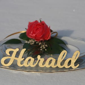 Marque-places de mariage en bois DORÉ/Enseigne de mariage en or personnalisée/Cartes de lieu en bois/Décoration de table de mariage/Prénom découpé au laser/Prénoms en bois personnalisés/bonbonnière