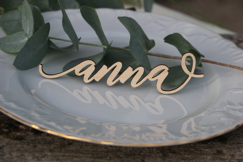 Laser cut wood names Custom Laser cut Name Signs Wedding place cards Laser cut wood signs Place setting signs