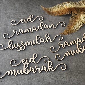 Eid Deko Ramadan Platzkarten EID MUBARAK Dekorationen Laser cut Ortseinstellung Bismillah Inshallah Zeichen Mubarak Zeichen Alhamdulillah Schild