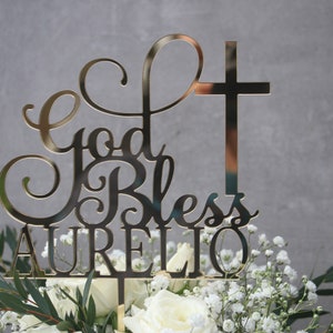 God Bless Cake Topper Cake Topper Cake Decoration Personalised Cake Toppers Personalized Baptism Cake Topper Christening Topper image 7