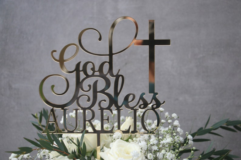 God Bless Cake Topper Cake Topper Cake Decoration Personalised Cake Toppers Personalized Baptism Cake Topper Christening Topper image 7