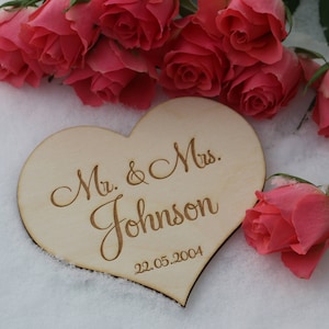 4&quot; Engraved WOOD heart /Engraved wedding heart  /Personalized wooden heart/heart tags, heart favours, custom wood heart