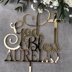 God Bless Cake Topper Cake Topper Cake Decoration Personalised Cake Toppers Personalized Baptism Cake Topper Christening Topper
