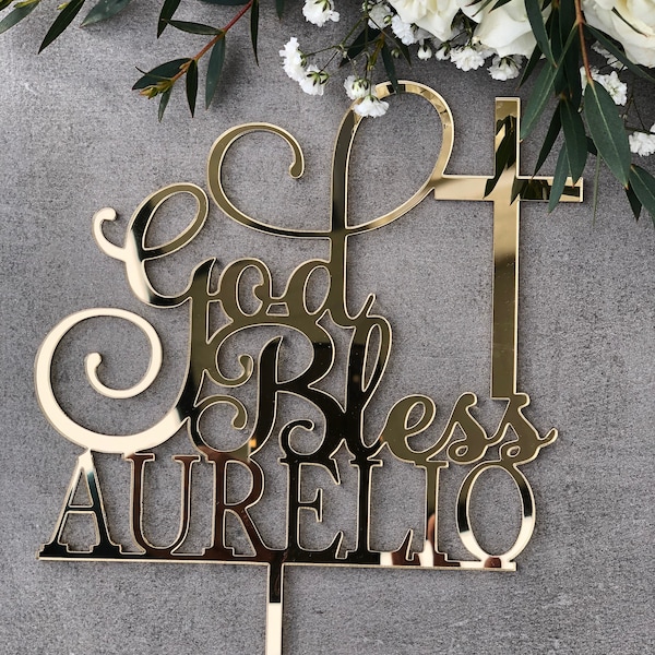 God Bless Cake Topper Tortenstecker Kuchendekoration Personalisierter Cake Topper Personalisierter Taufe Kuchen Topper Taufe Topper