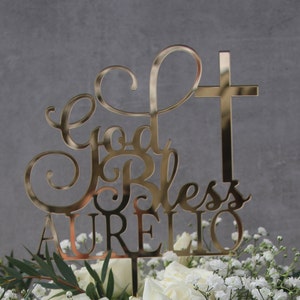 God Bless Cake Topper Cake Topper Cake Decoration Personalised Cake Toppers Personalized Baptism Cake Topper Christening Topper image 5