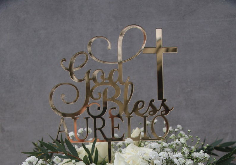 God Bless Cake Topper Cake Topper Cake Decoration Personalised Cake Toppers Personalized Baptism Cake Topper Christening Topper image 5