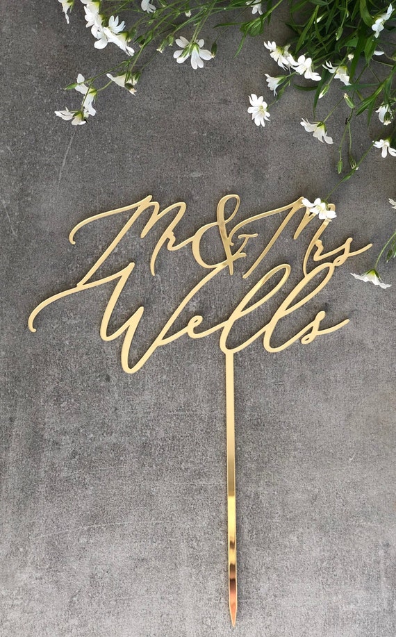 Laser Cut Gold Wedding Cake Topper/custom Wedding Cake - Etsy